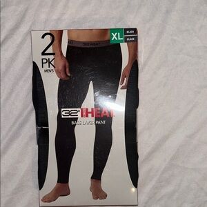 32 Degrees Heat Men’s Base Layer Thermal Pants 2-Pack XL Black NIB